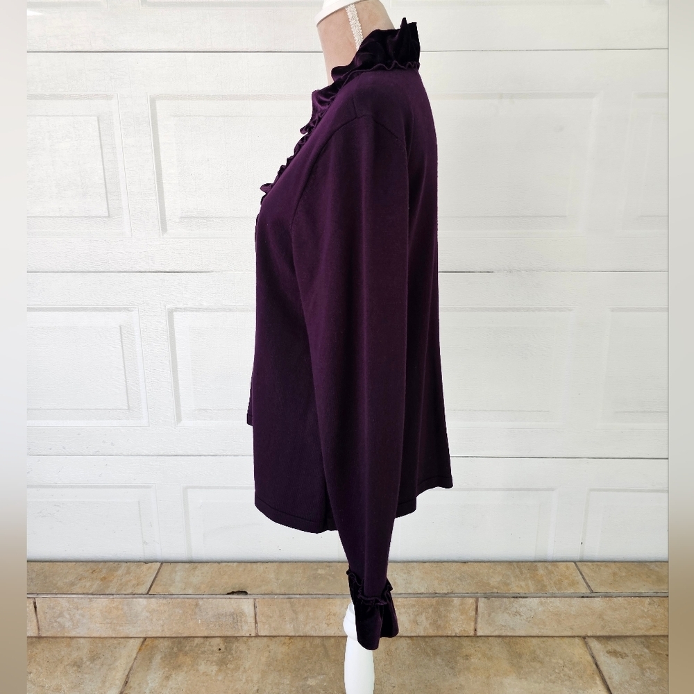 Elementz Woman's Purple Velvet Ruffle Cardigan Sweater XL Romantic Gothic Retro - Picture 4 of 13